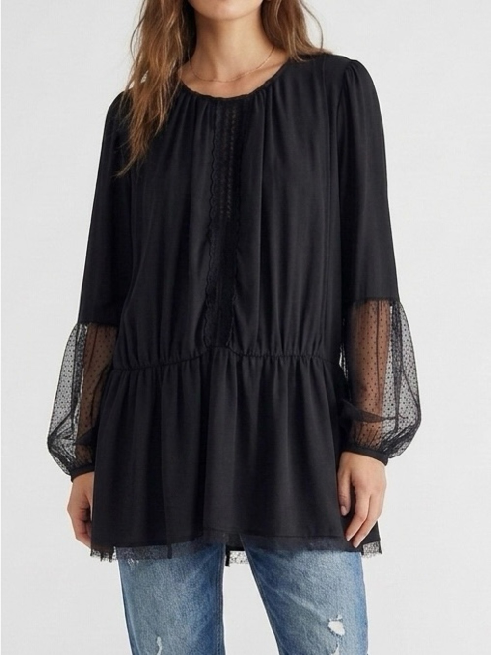 Free People Soul Serene Peplum Top Black Size M Boho Chic Dark Romantic Blouse